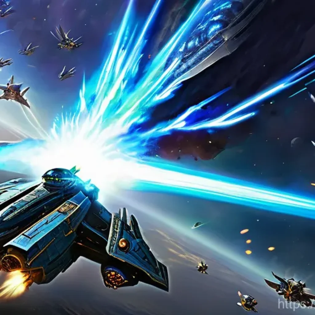 테란 공중 유닛의 효율성 - **"Viking Air Superiority in a Protoss Dogfight"**
    A dynamic, action-packed scene depicting seve...