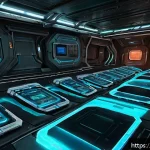 테란 보급고 배치 전략 - A detailed sci-fi base interior scene in a real-time strategy game style, showing strategically plac...