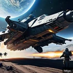 테란 배틀크루저 최적 활용법 - A highly detailed sci-fi battle scene featuring massive Battlecruisers in outer space, coordinated w...