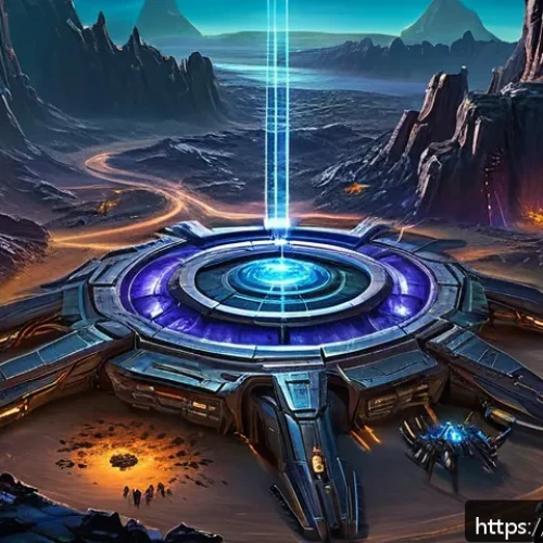 저그 스포닝 풀 타이밍 - A detailed digital illustration of a futuristic Zerg base from StarCraft, focusing on an efficiently...