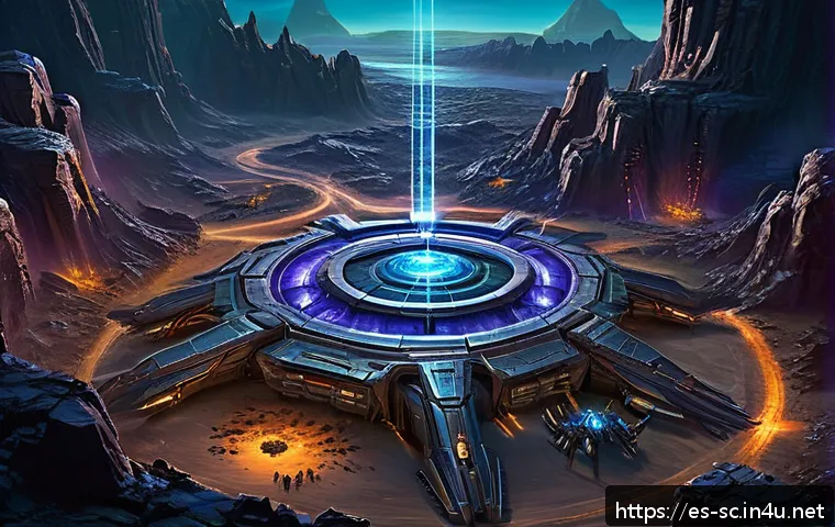 저그 스포닝 풀 타이밍 - A detailed digital illustration of a futuristic Zerg base from StarCraft, focusing on an efficiently...